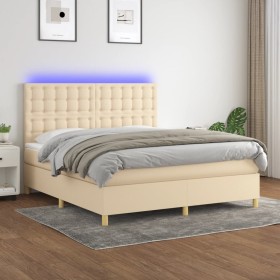 Letto a Molle con Materasso e LED Crema 180x200 cm in Tessuto