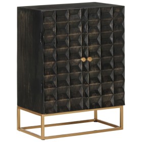 Credenza Nera 55x34x75 cm in Legno Massello di Mango e Ferro