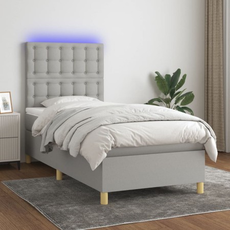 Letto a Molle Materasso e LED Grigio Chiaro 100x200 cm Tessuto