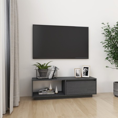 Mobile Porta TV Grigio 110x30x33,5 cm in Legno Massello di Pino