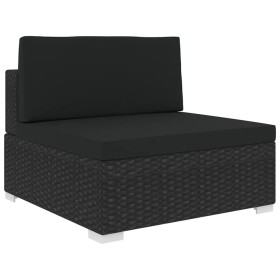 Seduta Centrale Modulare 1 pz con Cuscini in Polyrattan Nero