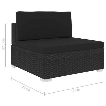 Seduta Centrale Modulare 1 pz con Cuscini in Polyrattan Nero