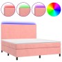Letto a Molle con Materasso e LED Rosa 180x200 cm in Velluto