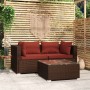 Set Divano da Giardino 3 pz con Cuscini in Polyrattan Marrone