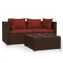 Set Divano da Giardino 3 pz con Cuscini in Polyrattan Marrone