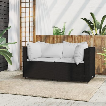 Divani Angolari da Giardino con Cuscini 2pz in Polyrattan Nero