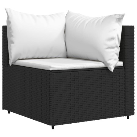 Divani Angolari da Giardino con Cuscini 2pz in Polyrattan Nero