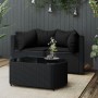 Set Divani da Giardino 3 pz con Cuscini Nero in Polyrattan