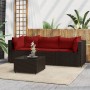 Set Mobili da Giardino 4 pz con Cuscini in Polyrattan Marrone