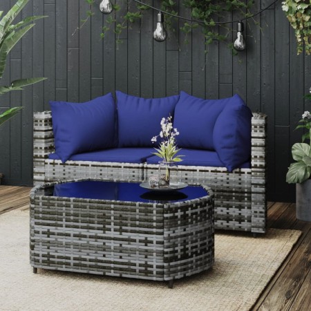 Set Divani da Giardino 3 pz con Cuscini in Polyrattan Grigio