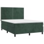 Letto a Molle con Materasso e LED Verde Scuro 140x190cm Velluto