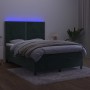 Letto a Molle con Materasso e LED Verde Scuro 140x190cm Velluto