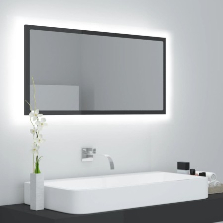 Specchio da Bagno LED Grigio Lucido 90x8,5x37 cm in Acrilico