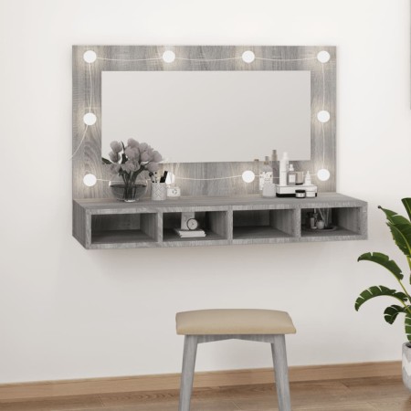 Mobile a Specchio con LED Grigio Sonoma 90x31,5x62 cm