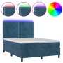 Letto a Molle con Materasso e LED Blu Scuro 140x200 cm