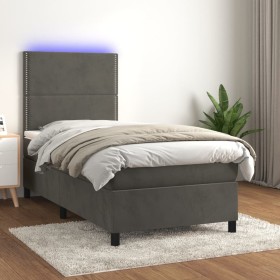 Letto a Molle con Materasso e LED Grigio Scuro 90x190cm Velluto