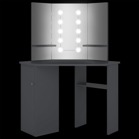 Tavolino da Trucco Angolare con LED Grigio 111x54x141,5 cm