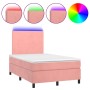 Letto a Molle con Materasso e LED Rosa 120x200 cm in Velluto