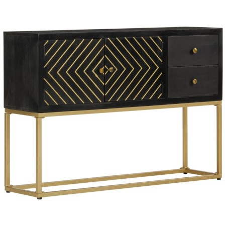 Credenza Nera e Oro 110x30x75 cm in Legno Massello di Mango