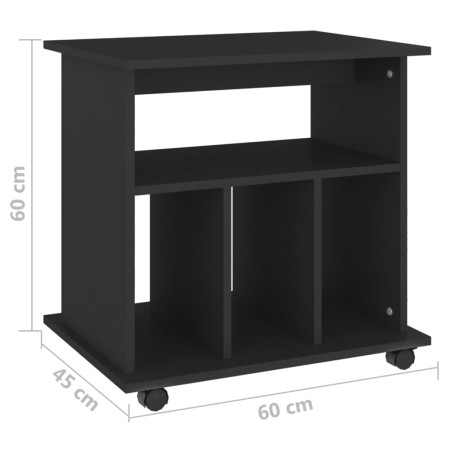 Mobiletto con Ruote Nero 60x45x60 cm in Legno Multistrato