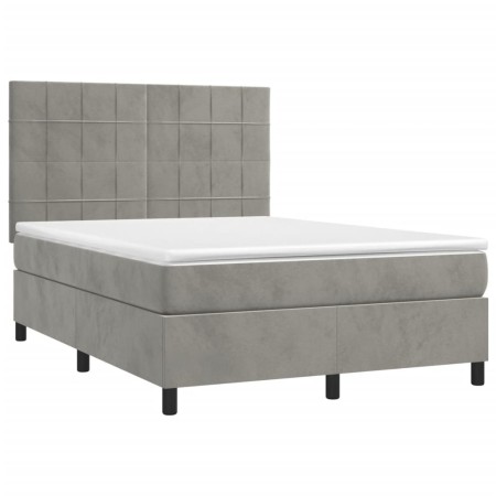 Letto a Molle Materasso e LED Grigio Chiaro 140x200 cm Velluto