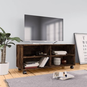 Mobile TV con Ruote Rovere Fumo 90x35x35cm in Legno Multistrato