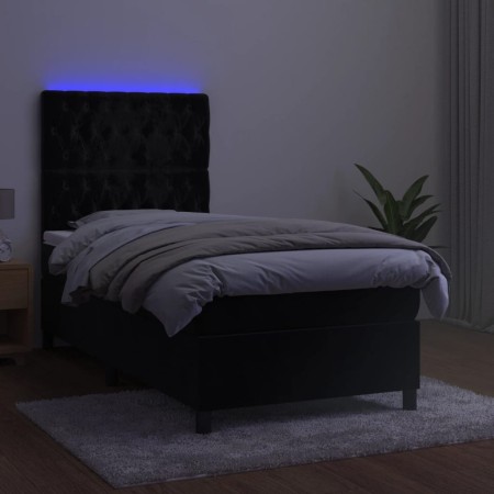 Letto a Molle con Materasso e LED Nero 100x200 cm in Velluto