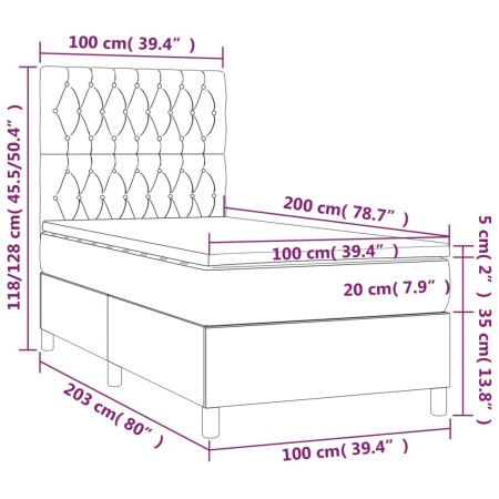 Letto a Molle con Materasso e LED Nero 100x200 cm in Velluto