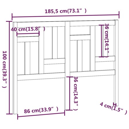 Testiera per Letto 185,5x4x100 cm in Legno Massello di Pino