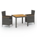 Set da Pranzo per Esterni 3 pz con Cuscini in Polyrattan Grigio