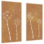 Decorazioni Muro da Giardino 2pz 105x55 cm Fiore Acciaio Corten