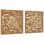 Decorazioni Muro Giardino 2 pz 55x55 cm Rosa in Acciaio Corten