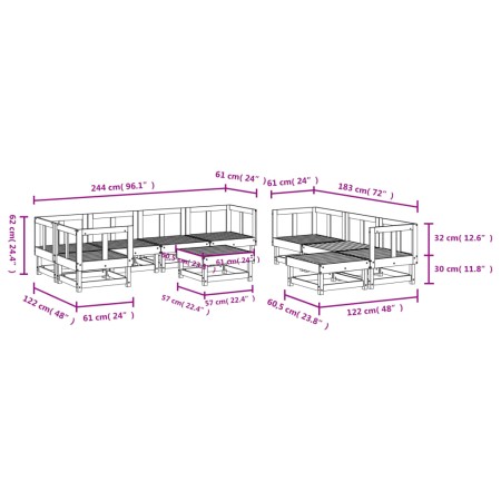 Set Salotto da Giardino 10 pz in Legno Impregnato di Pino