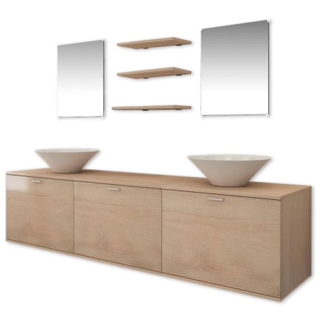 Set Mobili da Bagno 10 pz con Lavabo e Rubinetto Beige