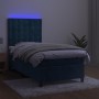 Letto a Molle con Materasso e LED Blu Scuro 90x190cm in Velluto