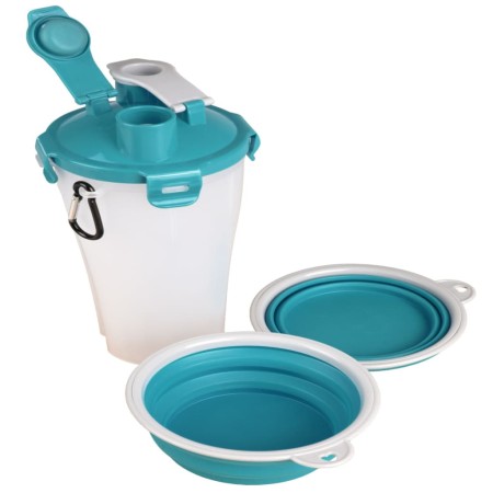 FLAMINGO Tazza da Viaggio Animali Acqua/Cibo 2-in-1 Trinka Blu Grigio