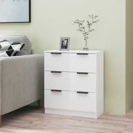 Credenza Bianco Lucido 60x30x70 cm in Legno Multistrato