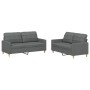 Set di Divani 2 pz con Cuscini Grigio Scuro in Tessuto