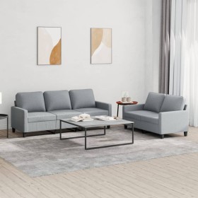 Set di Divani 2 pz con Cuscini Grigio Chiaro in Tessuto