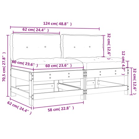 Divani Centrali con Cuscini 2 pz in Legno Massello di Douglas