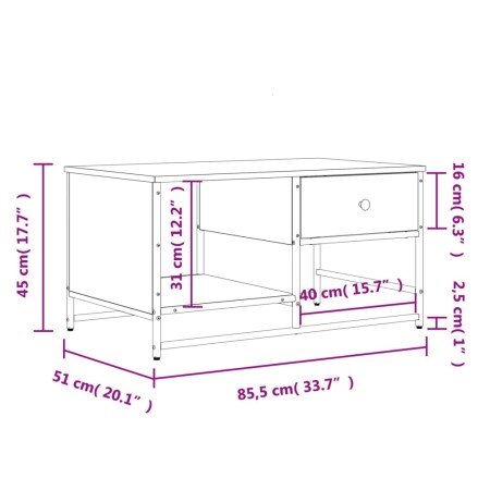 Tavolino Salotto Grigio Sonoma 85,5x51x45 cm Legno Multistrato