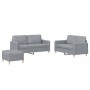 Set di Divani 3 pz con Cuscini Grigio Chiaro in Tessuto