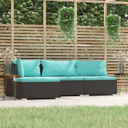 Set Divani da Giardino 4 pz con Cuscini in Polyrattan Nero