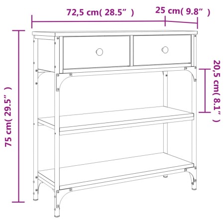 Tavolino Consolle Rovere Fumo 72,5x25x75cm in Legno Multistrato