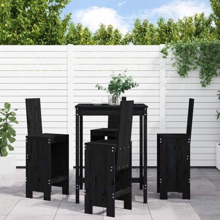 Set Bar da Giardino 5 pz Nero in Legno Massello di Pino