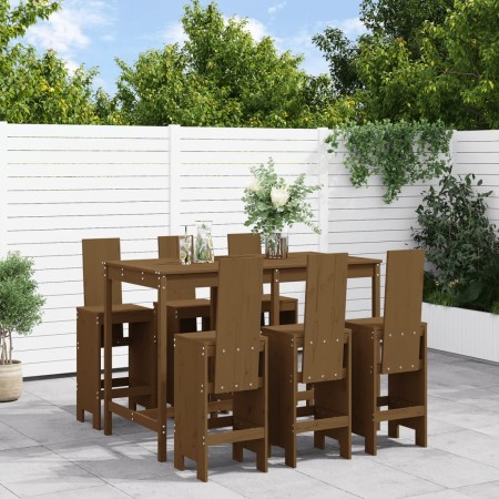 Set Bar da Giardino 7 pz Miele in Legno Massello di Pino