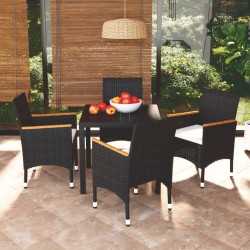 Set da Pranzo per Giardino 5 pz con Cuscini Polyrattan Nero