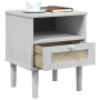 Comodino SENJA Bianco Aspetto Rattan 40x35x48 cm in Legno Pino