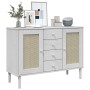 Credenza SENJA Aspetto Rattan Bianco 112x40x80 cm Massello Pino