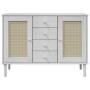 Credenza SENJA Aspetto Rattan Bianco 112x40x80 cm Massello Pino